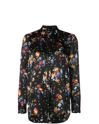 Женская черная классическая рубашка с цветочным принтом от Adam Lippes