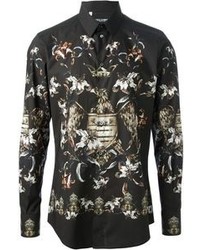 Мужская черная классическая рубашка с цветочным принтом от Dolce & Gabbana