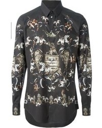 Мужская черная классическая рубашка с цветочным принтом от Dolce & Gabbana