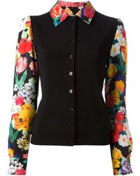 Женская черная классическая рубашка с цветочным принтом от Moschino