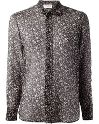Женская черная классическая рубашка с цветочным принтом от Saint Laurent