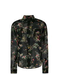 Женская черная классическая рубашка с цветочным принтом от Saint Laurent