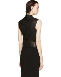 Женская черная кожаная безрукавка от Balmain