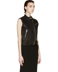 Женская черная кожаная безрукавка от Balmain