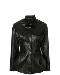 Черная кожаная блуза на пуговицах от Ermanno Scervino