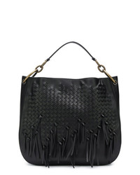 Черная кожаная большая сумка c бахромой от Bottega Veneta