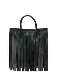 Черная кожаная большая сумка c бахромой от MM6 MAISON MARGIELA