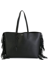 Черная кожаная большая сумка c бахромой от Saint Laurent