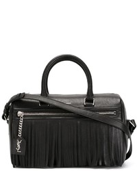 Черная кожаная большая сумка c бахромой от Saint Laurent