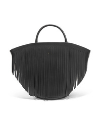 Черная кожаная большая сумка c бахромой от Trademark