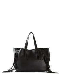 Черная кожаная большая сумка c бахромой от Valentino Garavani
