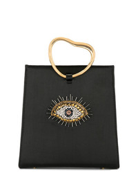 Черная кожаная большая сумка с вышивкой от Lizzie Fortunato Jewels
