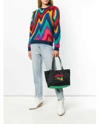 Черная кожаная большая сумка с вышивкой от Kenzo