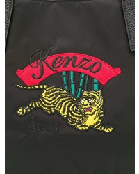 Черная кожаная большая сумка с вышивкой от Kenzo