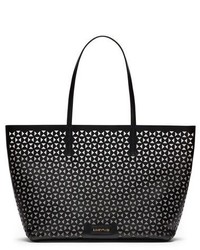 Черная кожаная большая сумка с геометрическим рисунком