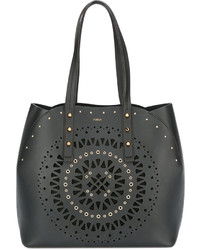 Черная кожаная большая сумка с геометрическим рисунком от Furla