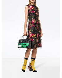 Черная кожаная большая сумка с принтом от Prada