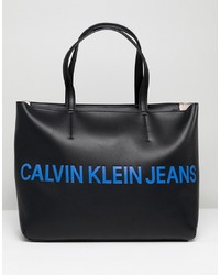 Черная кожаная большая сумка с принтом от Calvin Klein