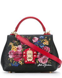 Черная кожаная большая сумка с принтом от Dolce & Gabbana