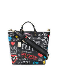 Черная кожаная большая сумка с принтом от Dolce & Gabbana