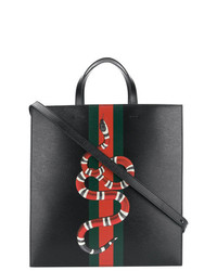 Мужская черная кожаная большая сумка с принтом от Gucci