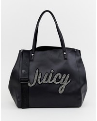 Черная кожаная большая сумка с принтом от Juicy Couture