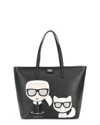 Черная кожаная большая сумка с принтом от Karl Lagerfeld