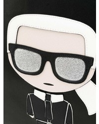 Черная кожаная большая сумка с принтом от Karl Lagerfeld