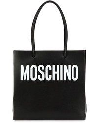 Черная кожаная большая сумка с принтом от Moschino