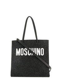 Черная кожаная большая сумка с принтом от Moschino