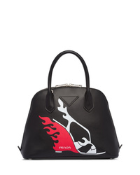 Черная кожаная большая сумка с принтом от Prada