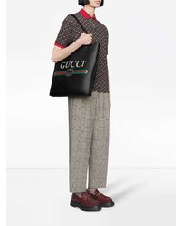 Мужская черная кожаная большая сумка с принтом от Gucci