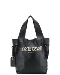 Черная кожаная большая сумка с принтом от Roberto Cavalli