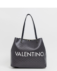 Черная кожаная большая сумка с принтом от Valentino by Mario Valentino
