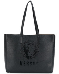 Черная кожаная большая сумка с принтом от Versus