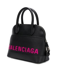 Черная кожаная большая сумка с принтом от Balenciaga