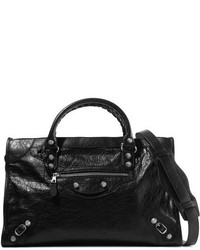 Черная кожаная большая сумка с рельефным рисунком от Balenciaga