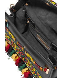 Черная кожаная большая сумка с рельефным рисунком от Valentino