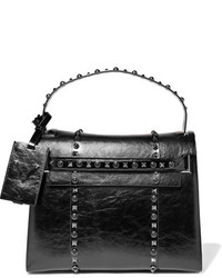 Черная кожаная большая сумка с рельефным рисунком от Valentino