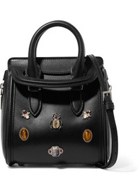 Черная кожаная большая сумка с украшением от Alexander McQueen
