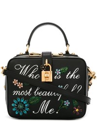 Черная кожаная большая сумка с украшением от Dolce & Gabbana