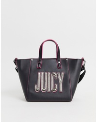 Черная кожаная большая сумка с украшением от Juicy Couture