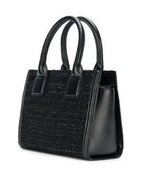 Черная кожаная большая сумка с украшением от Karl Lagerfeld
