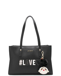 Черная кожаная большая сумка с украшением от Love Moschino