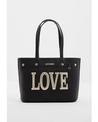 Черная кожаная большая сумка с украшением от Love Moschino
