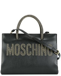 Черная кожаная большая сумка с украшением от Moschino