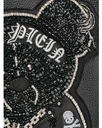 Черная кожаная большая сумка с украшением от Philipp Plein