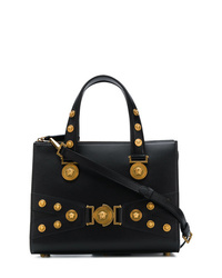 Черная кожаная большая сумка с украшением от Versace