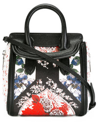 Черная кожаная большая сумка с цветочным принтом от Alexander McQueen