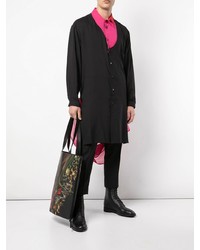 Мужская черная кожаная большая сумка с цветочным принтом от Yohji Yamamoto